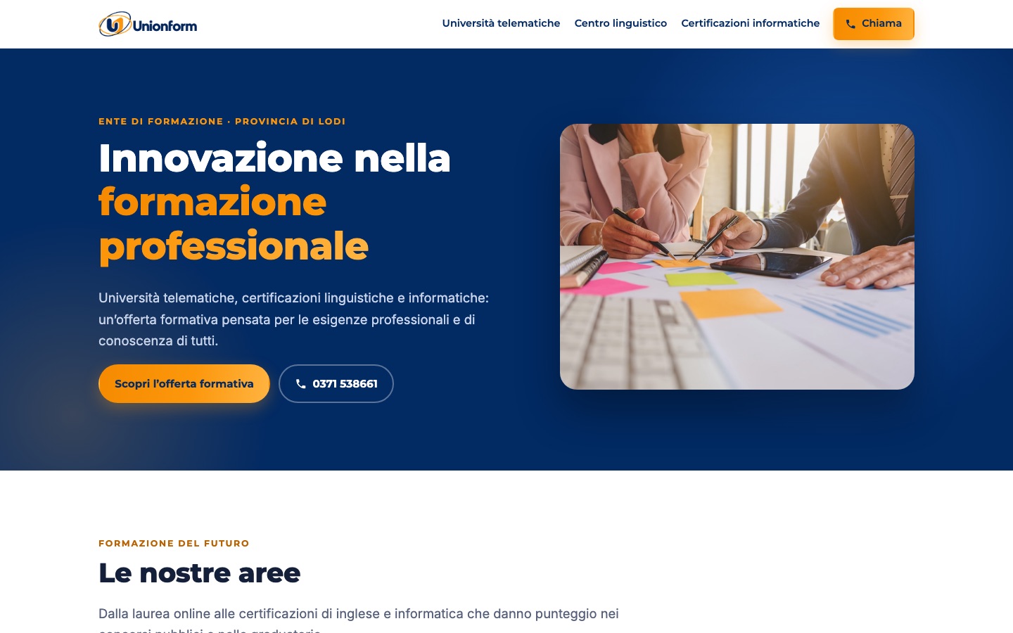 Home page del sito di Unionform
