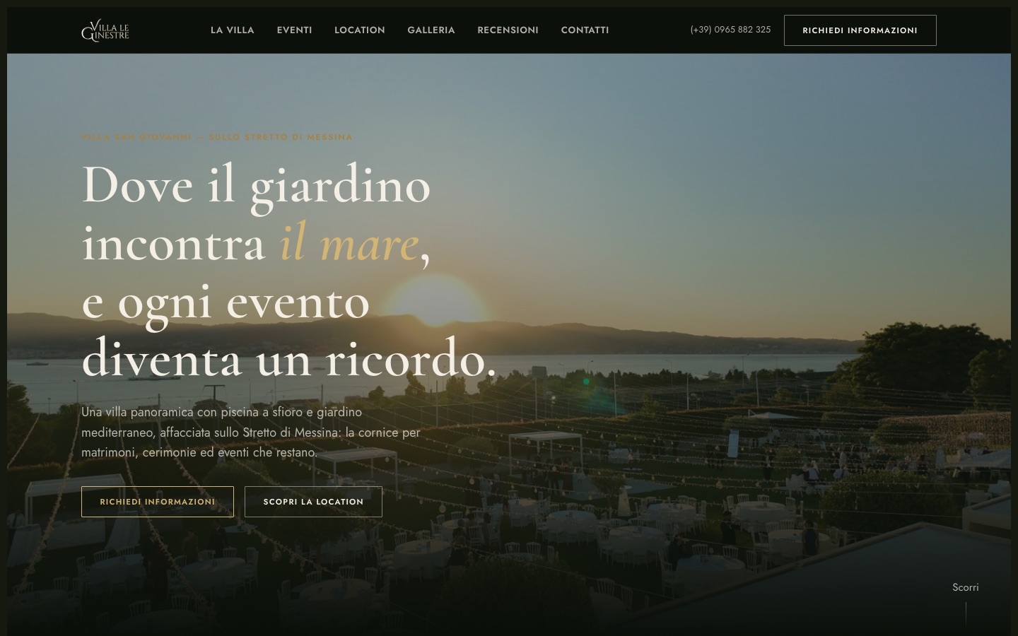 Home page del sito di Villa Le Ginestre