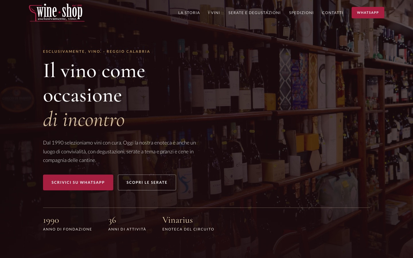 Home page del sito di Wine Shop 1990